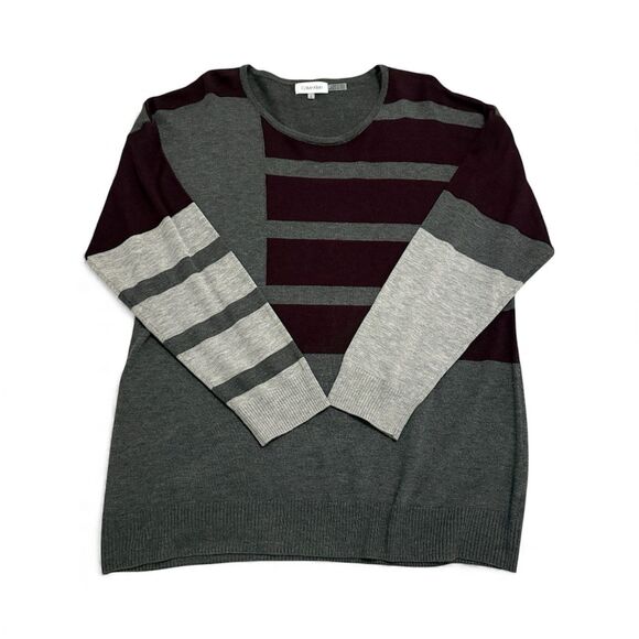 Calvin Klein Gray Color Block Long Sleeve Crew Neck Sweater Women's Large - Picture 2 of 10